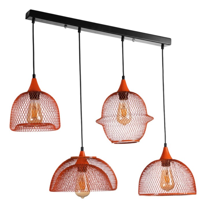 Метална лустра, Opviq, 80см, оранжева и черна, 4 фасунги E27