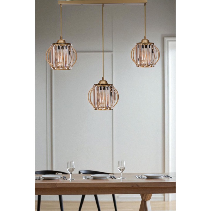 Lustra Opviq, model 171, metal cu capac din sticla, aurie, 80cm