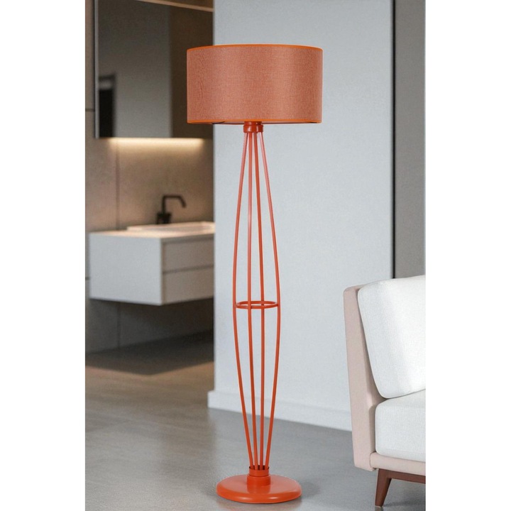 Lampa de podea, Opviq, 150cm, metal, portocalie, cu abajur din material
