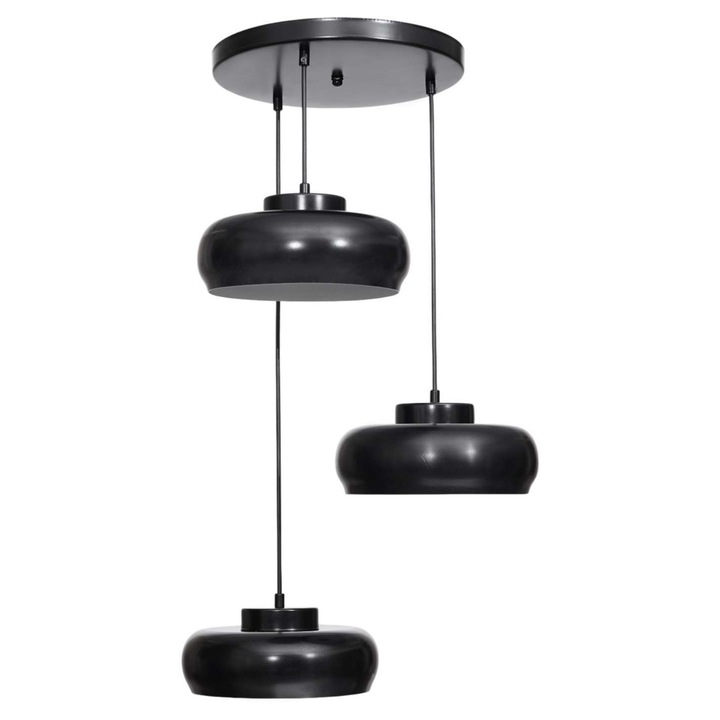 Метална пенделна лампа, Opviq, черна, 3 фасунги E27, регулируема височина 21-70см