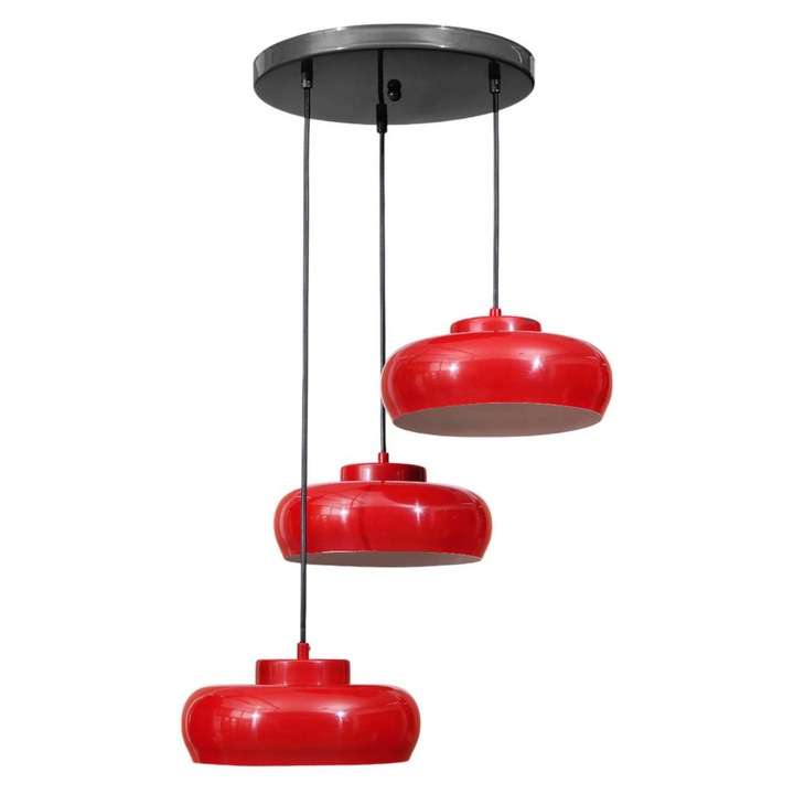 Полилей Opviq, червен и черен, 3 фасунги E27, регулируема височина 21-70 см
