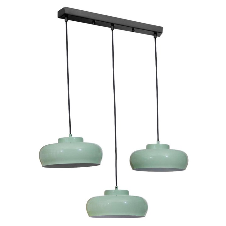 Lustra Opviq, Menta si Negru, 3 socluri E27, inaltime ajustabila 21-70 cm, dimensiuni baza 65x6x3 cm