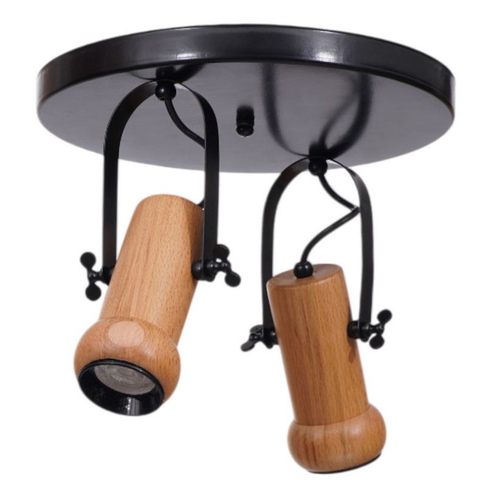 Lustra din metal si lemn Opviq, negru si maro stejar, 26 cm, 2 x GU10