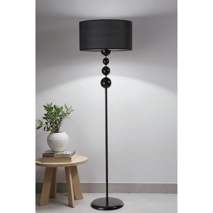 Lampa de podea, Opviq, metal negru, abajur textil, inaltime 160cm, dimensiune baza O30h3cm