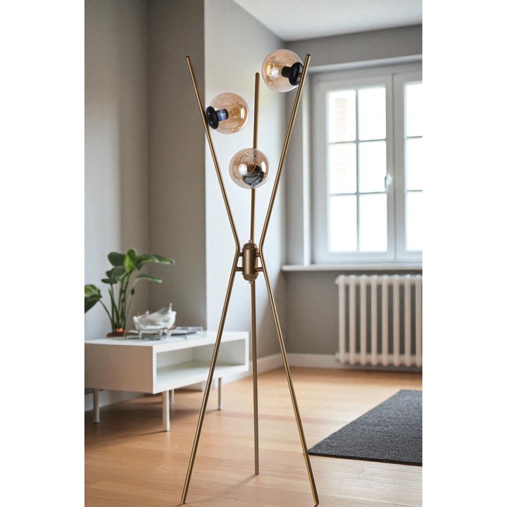 Lampa de podea Opviq, metalica, 155cm, culori aurie, neagra, miere