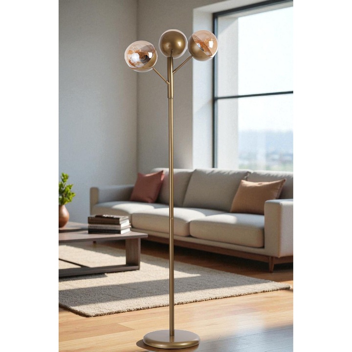 Lampa de podea Opviq, metal si sticla, 163cm, O30cm, culoare miere si negru