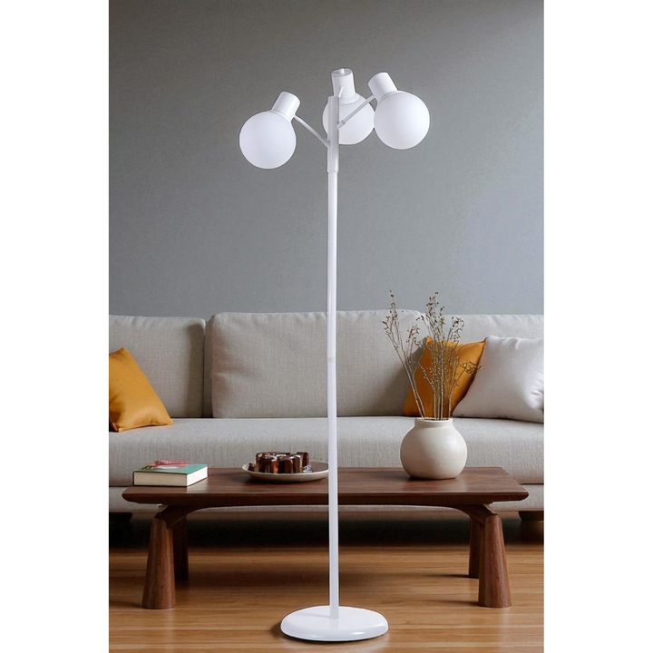 Lampa de podea, Opviq, alb, 158cm, design metalic cu capac din sticla