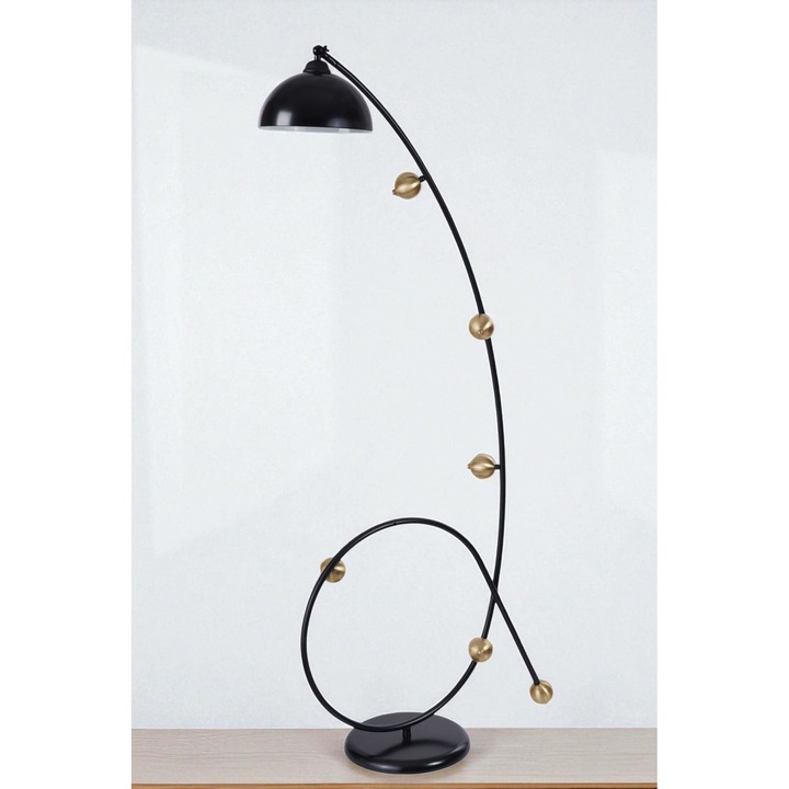 Lampa de podea, Opviq, neagra si aurie, 155 cm, cu corp metalic