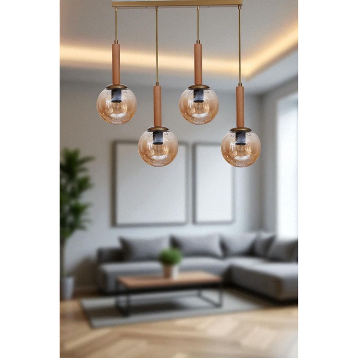 Лампа Opviq, модел Honey и Oak, метал със стъклен капак, регулируема височина, 80см, цвят мед и дъб