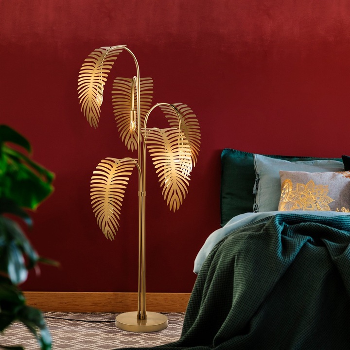 Lampadar Opviq, aur, 71x71x157cm, soclu 5xE14, cablu 250cm