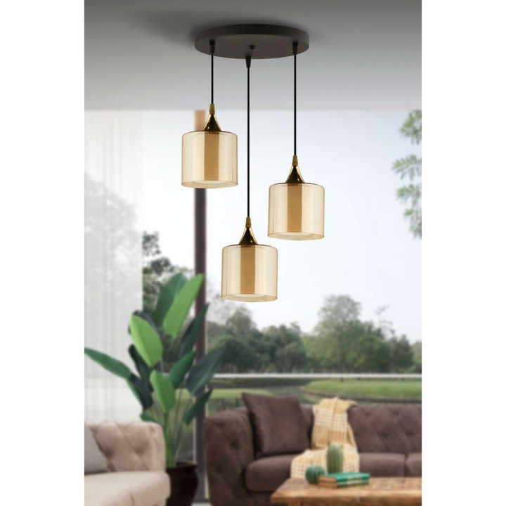 Лампа Opviq, модел 602, метал, стъкло, цвят мед и черен, размери 20-70xO12cm