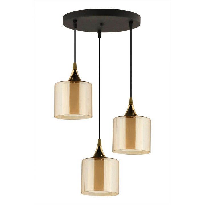 Lustra Opviq, model 602, metal, sticla, culoare miere si negru, dimensiuni 20-70xO12cm