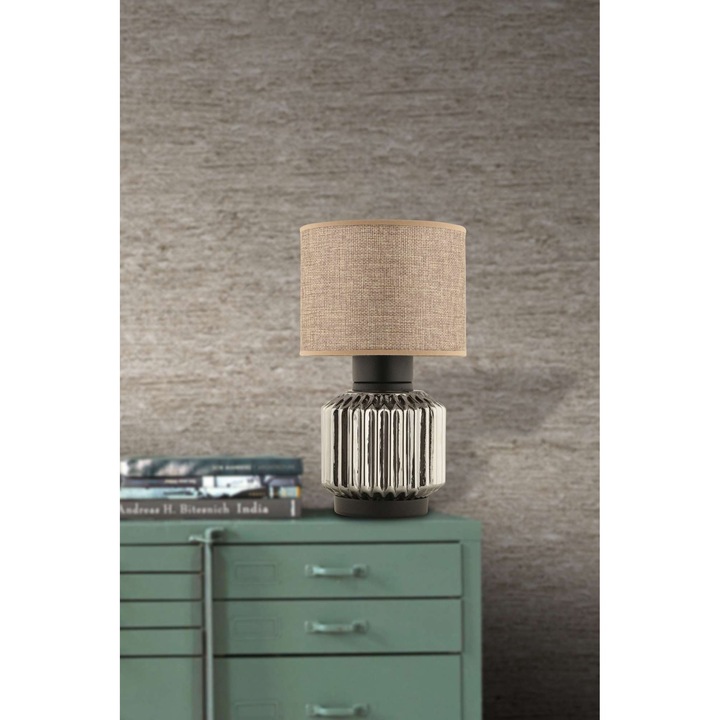 Veioza Opviq, sticla, bej si gri, 28cm, cablu 150cm