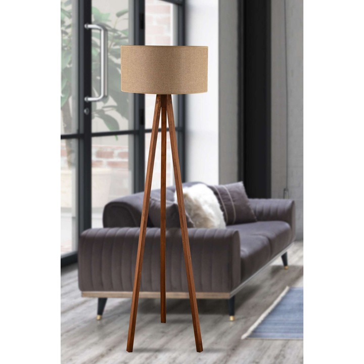Lampadar Opviq, lemn, bej si nuc, 140cm, 1xE27