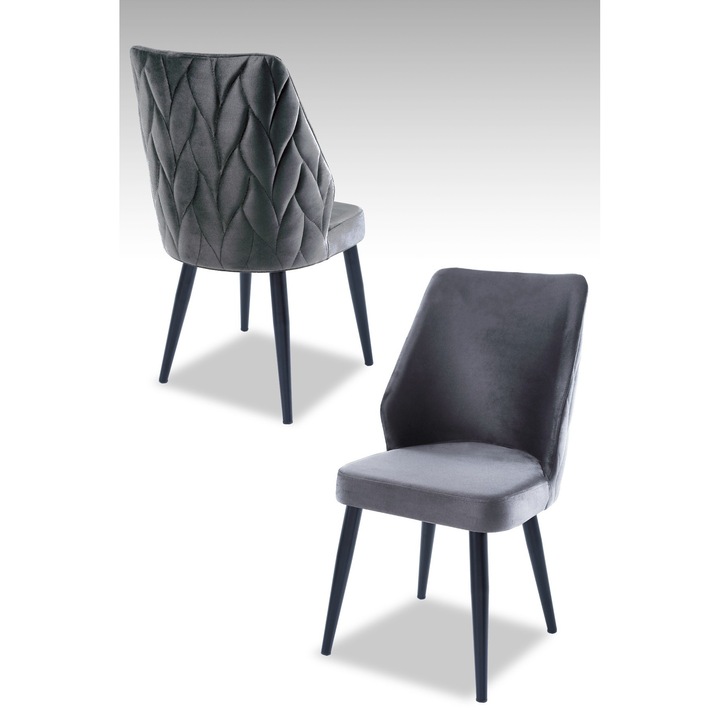 Set scaune Woody Fashion, 4 piese, gri, negru, 52x51cm, 48x90x43cm