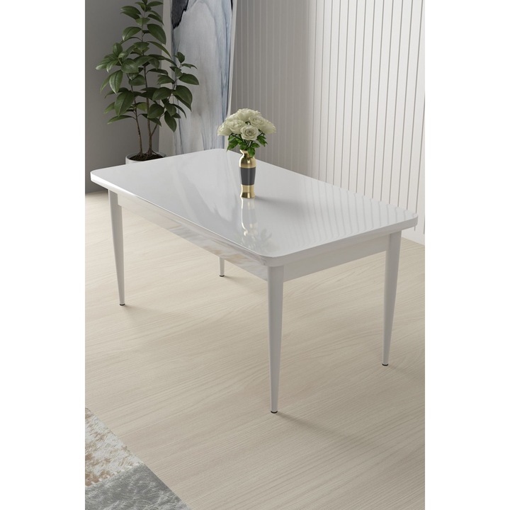 Masa de dining Woody Fashion, alb, 110x71x76cm, picioare metalice