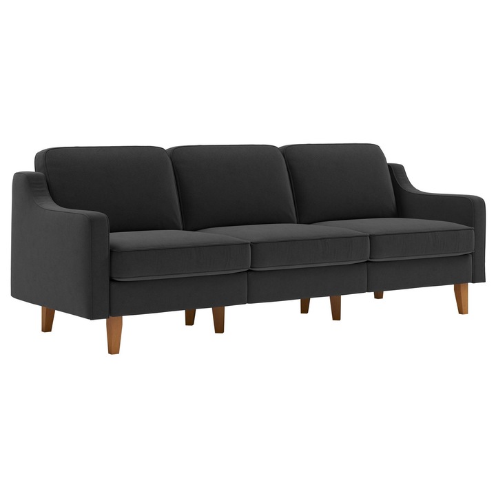 Canapea 3 locuri, Atelier Del Sofa, gri inchis, 220x84x87cm, cu 2 perne incluse