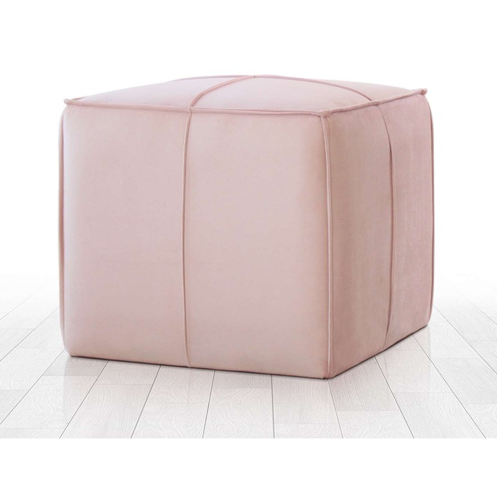 Taburet, Atelier Del Sofa, bumbac, 6 cm perna, culoare pudra, 52x44x52cm