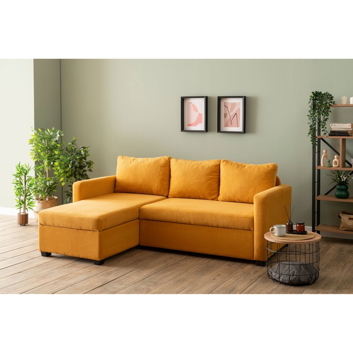 Canapea coltar extensibil Atelier Del Sofa, 140x190cm, metal, textil, galben