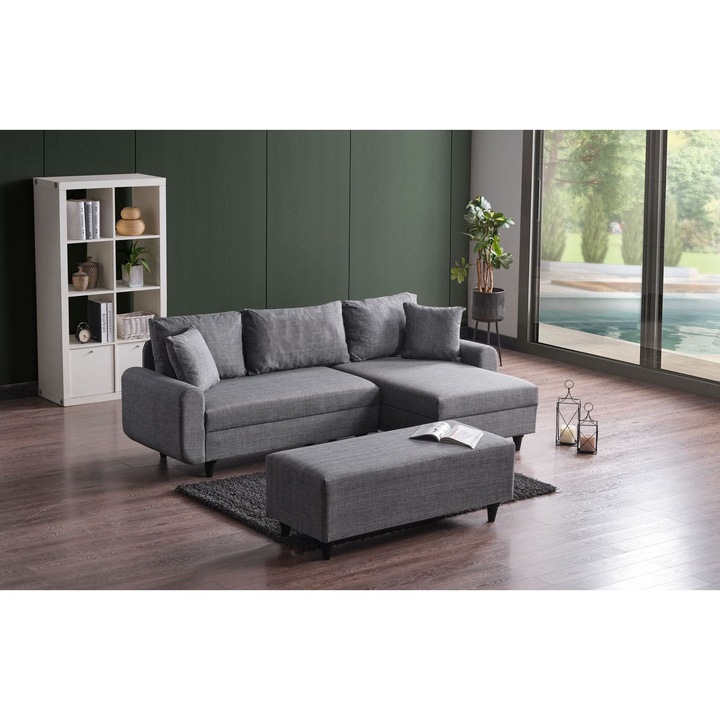 Canapea coltar extensibila, Atelier Del Sofa, gri, 230x125x72cm, 100% in, picioare din plastic