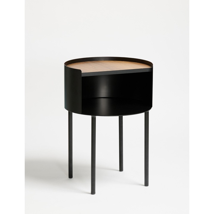 Masa laterala Woody Fashion, neagra, 40x40x56cm, design modern, structura metalica