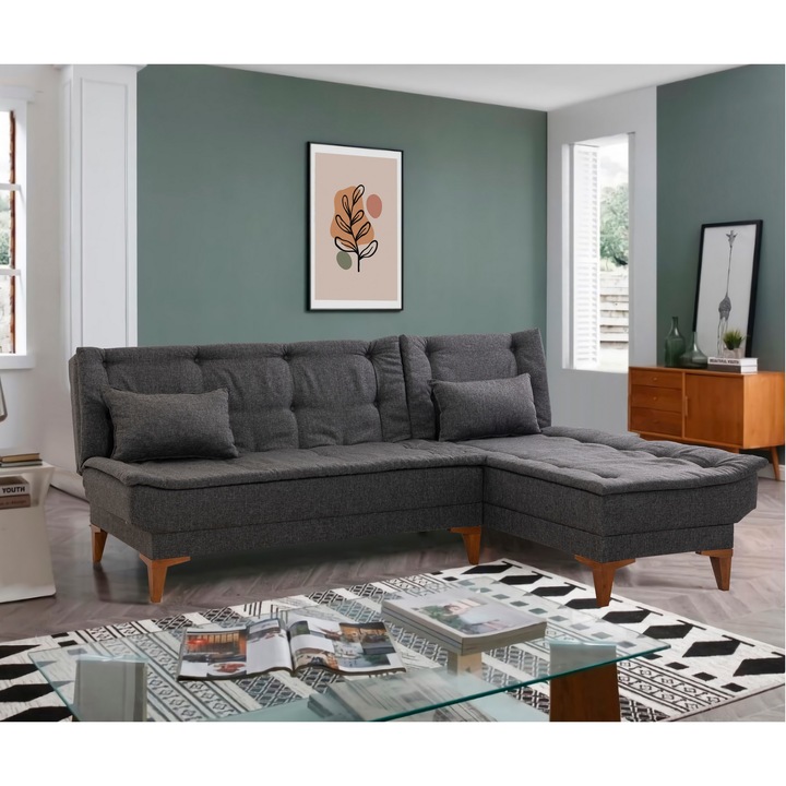 Canapea coltar extensibila, Atelier Del Sofa, antracit, 225x85x86cm