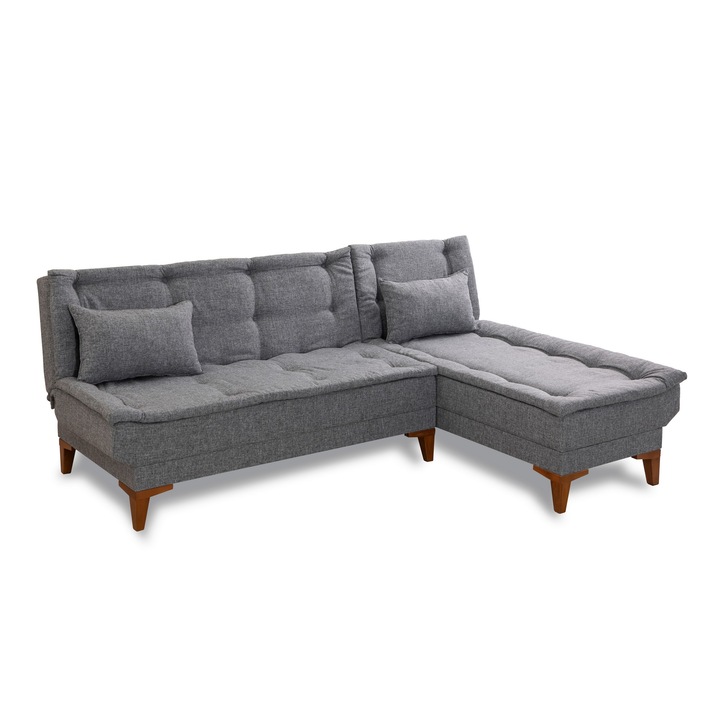 Canapea coltar extensibila, Atelier Del Sofa, gri inchis, 225x85x86cm, dimensiuni pat 225x107cm