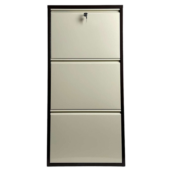 Woody Fashion cipőtartó szekrény, 6 pár, fém, barna, krém, 50x104x15cm