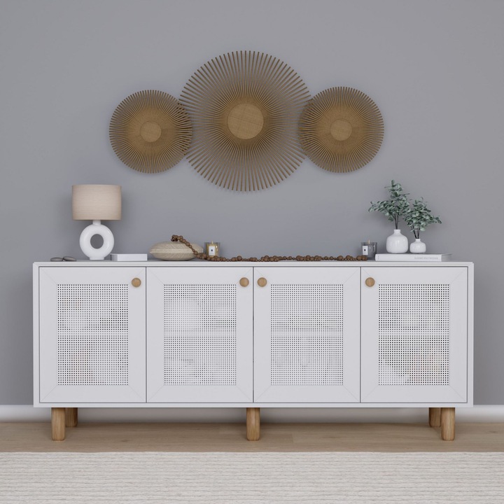 Consola Woody Fashion, alb, 180x75x40cm, cu multiple rafturi, montabila pe perete