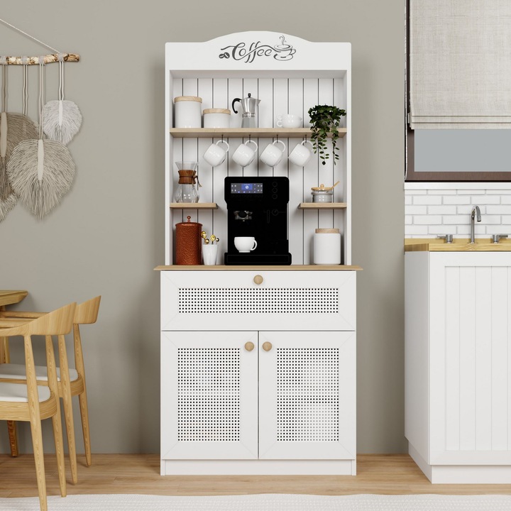 Dulap bucatarie Woody Fashion, suport pentru cafea, alb, 80x100x42cm, cu rafturi multiple