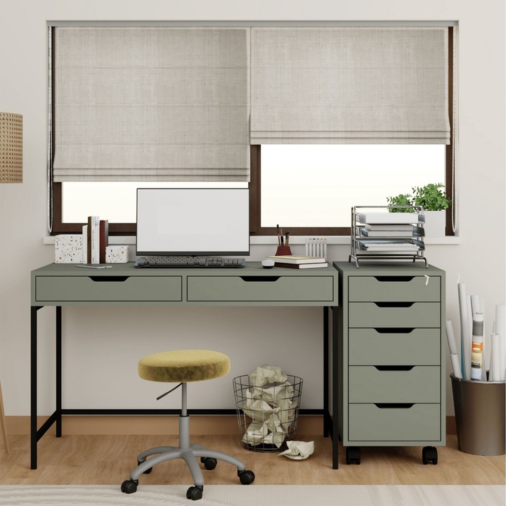 Birou de studiu Woody Fashion, verde, 120x55x77.4cm, cu caisson 40x55x77.4cm