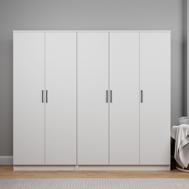 Dulap Woody Fashion, alb, 200x180x51.8cm, 100% placaj melaminat, cu rafturi multiple