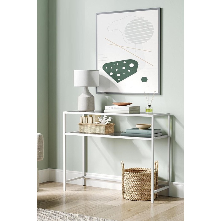 Comoda Woody Fashion, sticla temperata alba si transparenta, 90x80x30cm