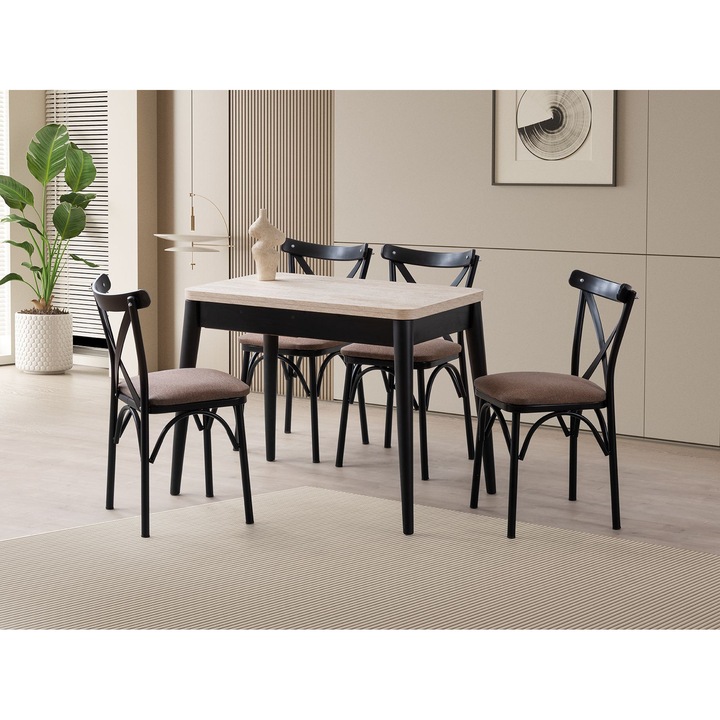 Masa de dining extensibila, Woody Fashion, 120x100cm, neagra, 100kg capacitate