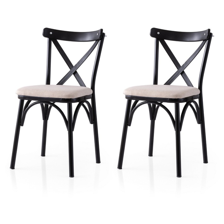 Set scaune Woody Fashion, 2 piese, negru, crem, 42x81x40cm