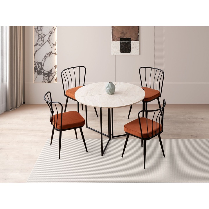 Masa extensibila, Woody Fashion, travertin, neagra, 100x72x100cm