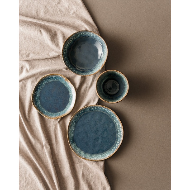 Set de masa 18 piese, Hermia Concept, ceramica, albastru indigo, 25x25cm, 20x20cm