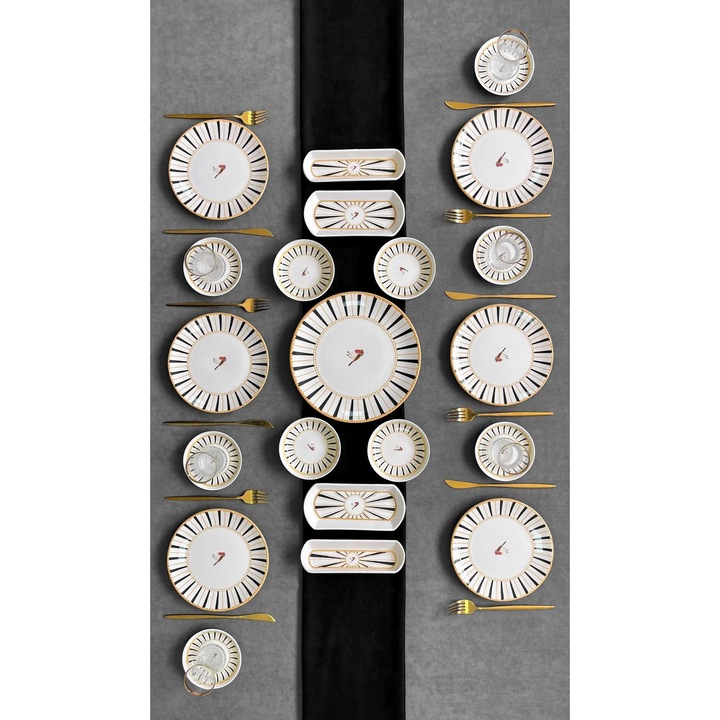 Set de mic dejun (21 piese), Hermia Concept, alb, negru, portocaliu, 26x26cm, 20x20cm, 12,5x12,5cm