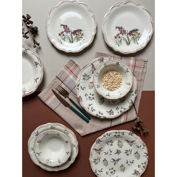 24 részes étkészlet, Hermia Concept, porcelán, többszínű, 27x27cm, 23x23cm, 22x22cm, 17x17cm