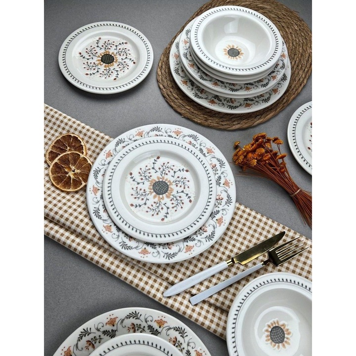 24 darabos étkészlet, Hermia Concept, porcelán, többszínű, 27x27cm, 23x23cm, 22x22cm, 17x17cm