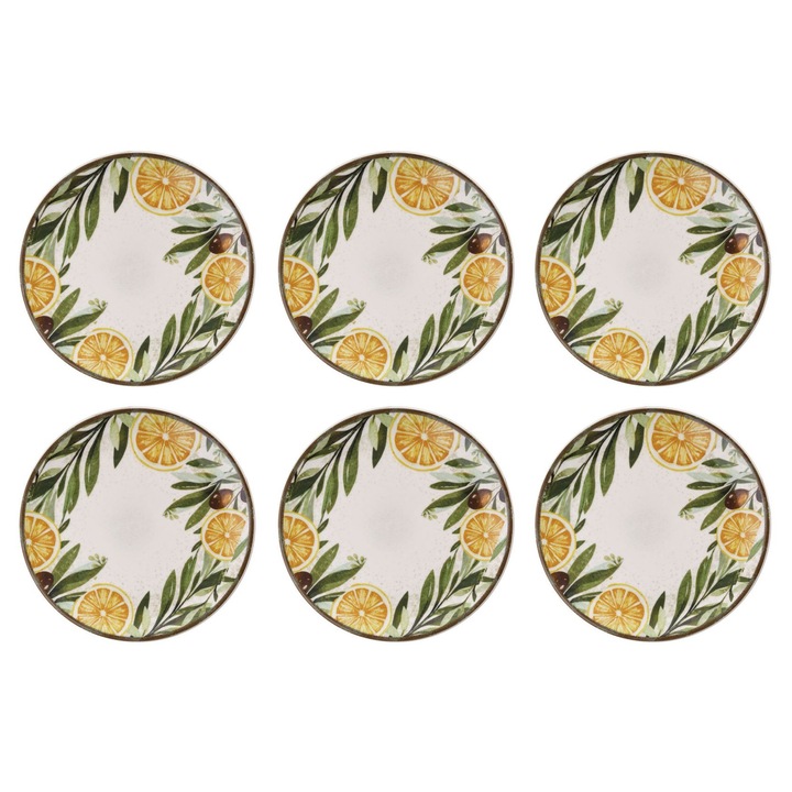 Hermia Concept desszerttányér szett, 6 db-os, sárga, fehér, zöld, 19,3x19,3x2 cm