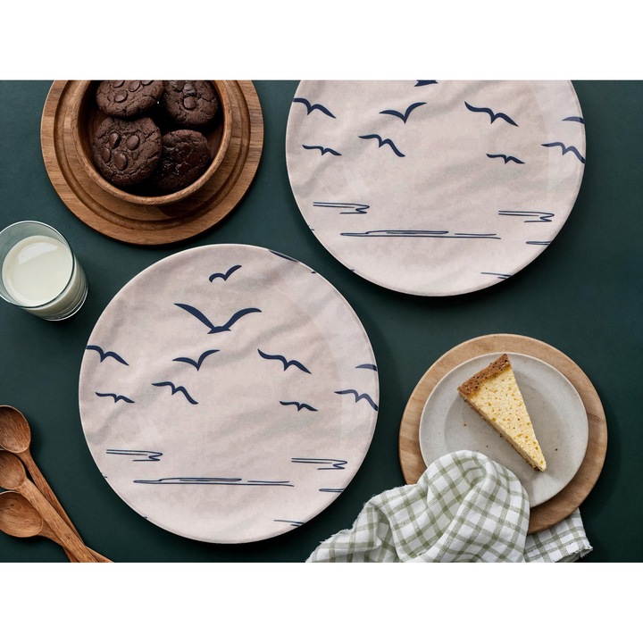 Hermia Concept kerámia tányérkészlet 6 darabos, sötétkék, bézs, 25,5x25,5x2,5cm