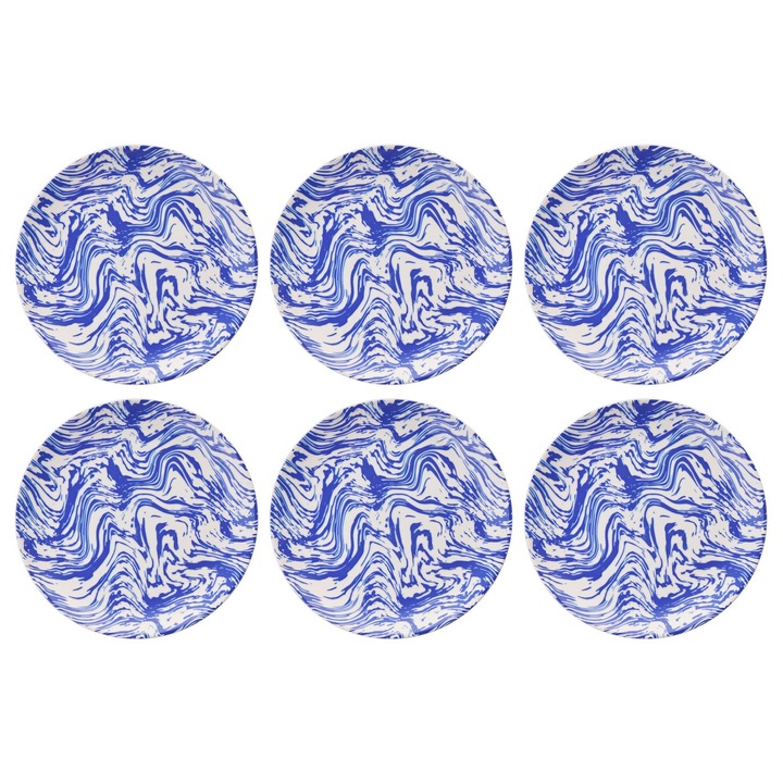 Kerámia tányérkészlet (6 darab), Hermia Concept, kék, fehér, 25,5x25,5x2,5cm