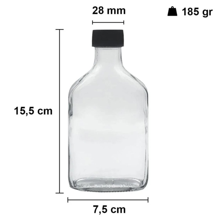 Set sticle din sticla, Hermia Concept, 5 piese, transparent si negru, 200 ml, 15,5x7,5cm