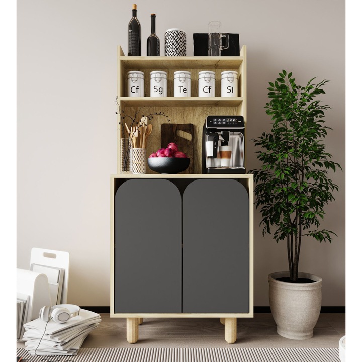 Dulap multifunctional Woody Fashion, stejar safir, antracit, 70x155x40cm, 30kg capacitate, cu numeroase rafturi, produs demontat