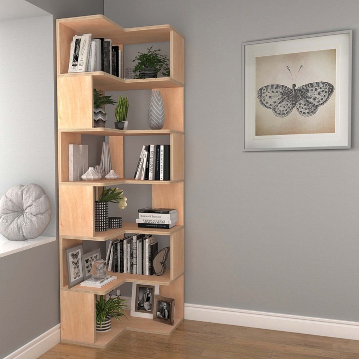 Biblioteca Woody Fashion 411, 100% placaj de carpen, 55x192x27cm, 2 piese