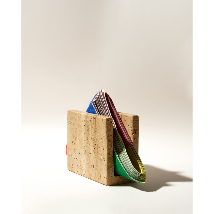 Suport servetele, Hermia Concept, travertin bej, 6x13x10cm, lucrat manual