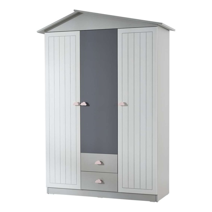 Dulap pentru copii Woody Fashion, gri, 130x204x57cm, PAL melaminat