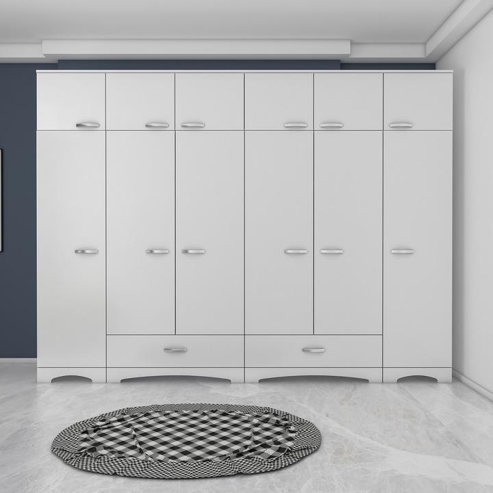 Dulap Woody Fashion, alb, 245x226x48.3cm, 100% placaj melaminat E1, cu rafturi multiple