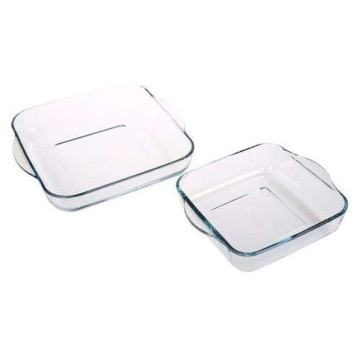 Set platouri din sticla Hermia Concept, 2 piese, transparent, 31,5x28x6,5cm, 25x21,5x6,5cm
